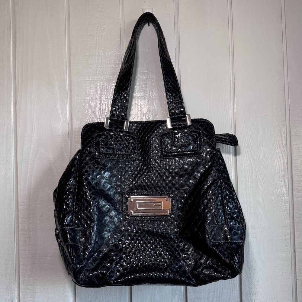 Guess Y2K Black Embossed Croc Print Bag